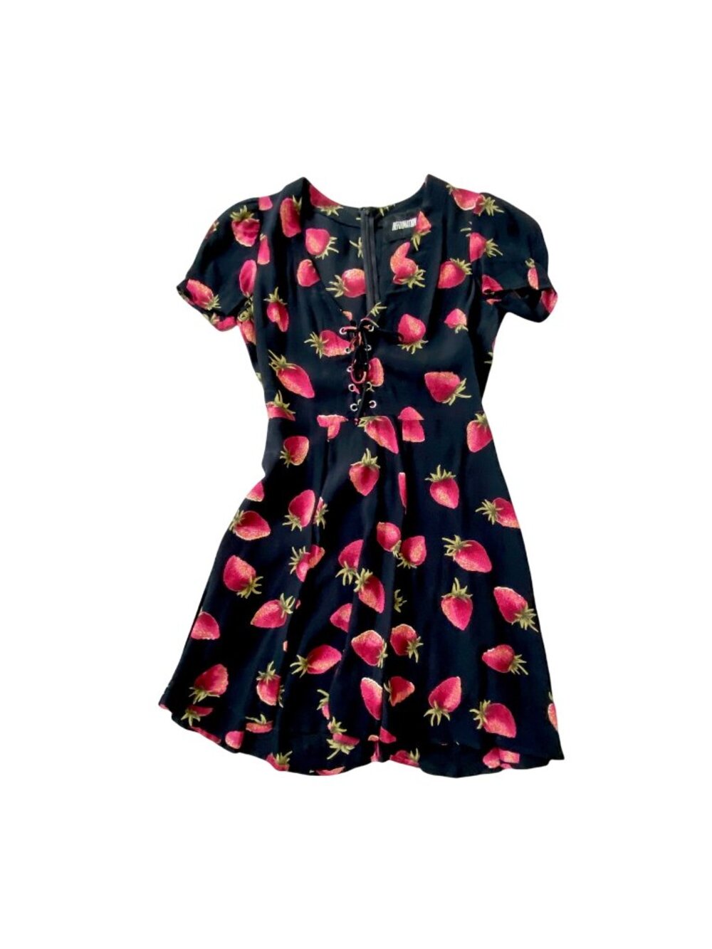 Reformation “Koa” strawberry print short sleeve mini dress size 2P